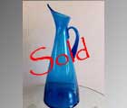 Blenko tall Ewer in blue by John Nickerson with Label 19" high